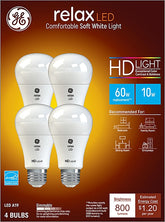 GE 96687 LED Bulb, General Purpose, A19 Lamp, 60 W Equivalent, E26 Lamp Base, Dimmable, Soft White Light